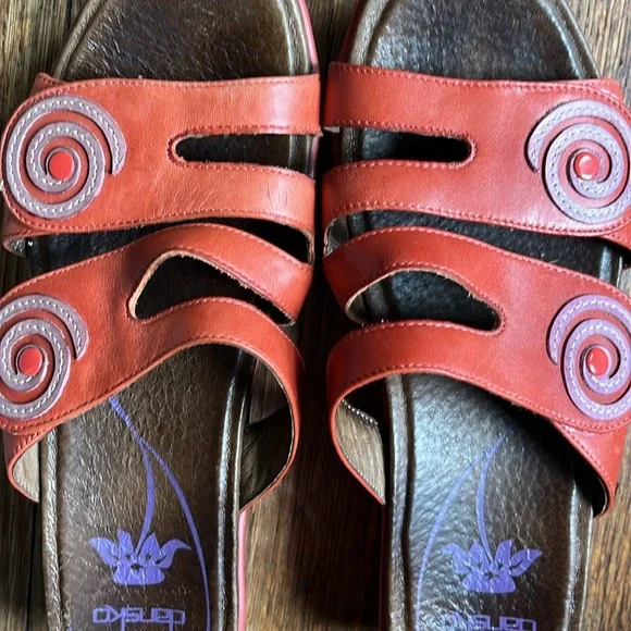 Dansko platform slide sandals orange leather swirl 38 fits US 7.5 & 8 - Picture 5 of 15